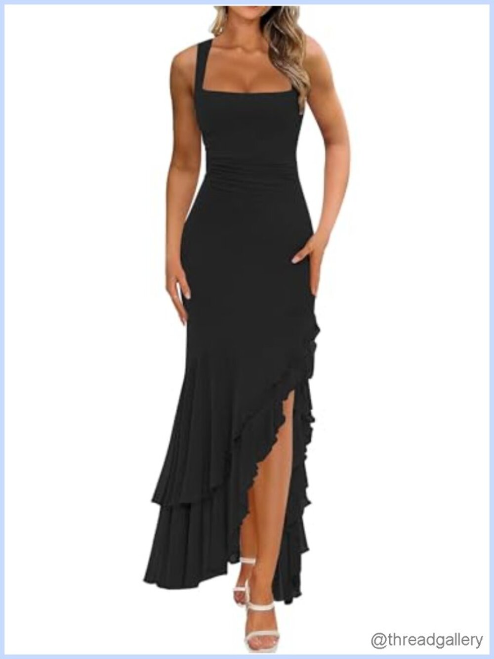 BORIFLORS Women's Bodycon Ruched Maxi Cocktail Dress Sleeveless Square Neck